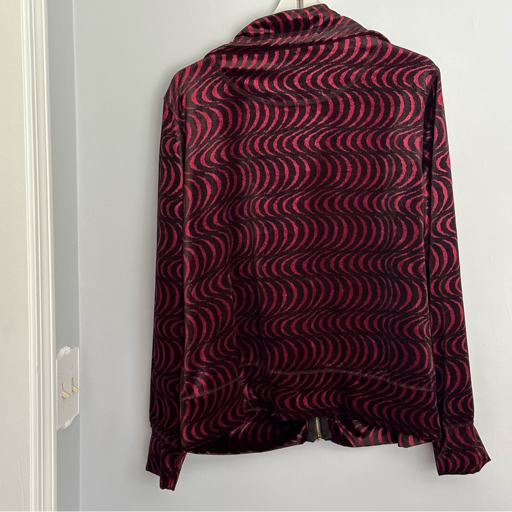 Mirror image Womens Tunic Sz XL velveteen Red w Black wavy design VGC - Picture 2 of 7